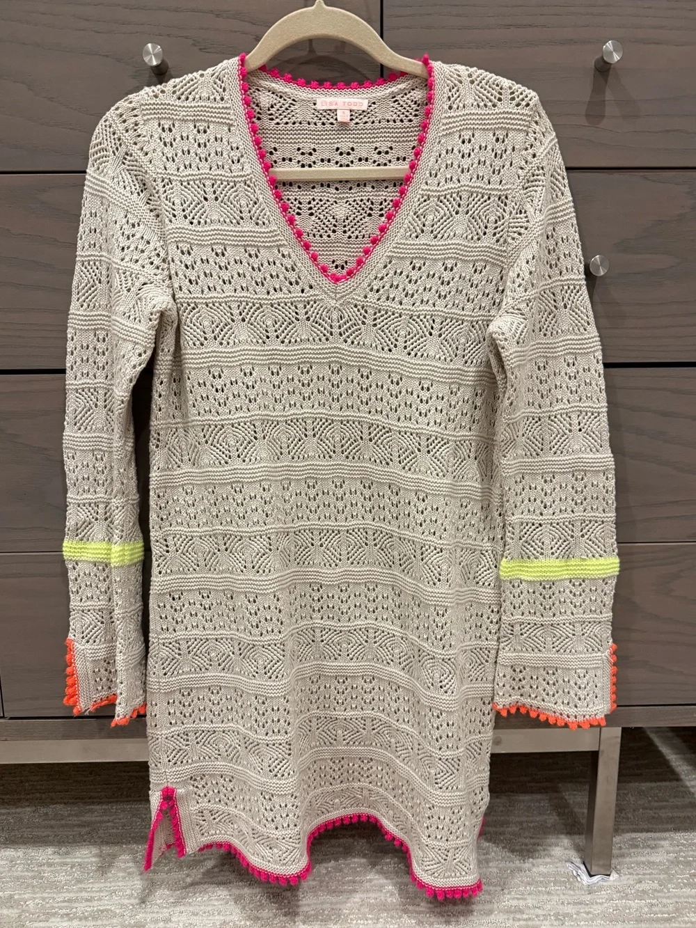 Lisa Todd Beach Please Knit Tunic In Linen w Neon Sz Small